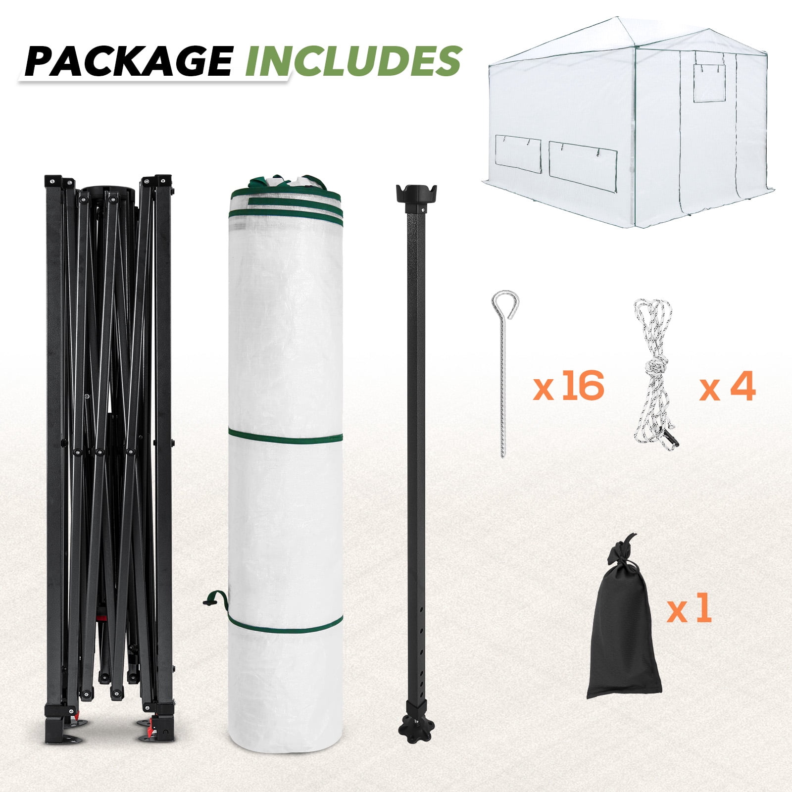 EAGLE PEAK 12x8 Portable Walk-in Greenhouse with Support Pole, Pop-up Outdoor Plant Gardening Green House, Woven White