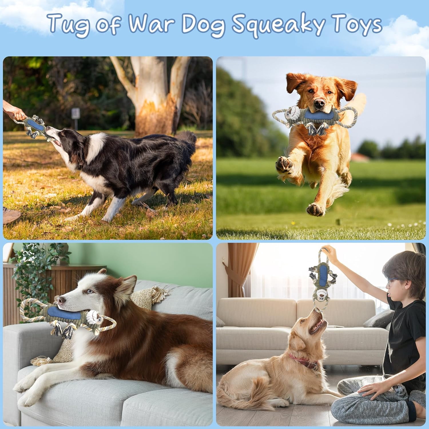 Funny Plush Dog Chew Toys, Squeaky Dog Toys, Interactive Tug of War Puppy Toys, Stuffed Dog Toys for Small, Medium and Large Dogs - Monkey