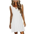 thumbnail image 7 of Fartey Womens Hollow Out Dresses Loose Breathable Solid Color Beach Tank Dress Summer Sleeveless Crew Neck Dress Casual Beach Vacation Sundress White XL, 7 of 7