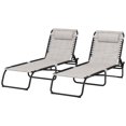 thumbnail image 1 of Set of 2 Folding Lounge Chairs, 4-Position Adjustable Reclining Chaise Lounges with Padded Headrest, Breathable Mesh & Steel Frame, Cream White, for Pool, Beach, Camping & Patio, 1 of 7