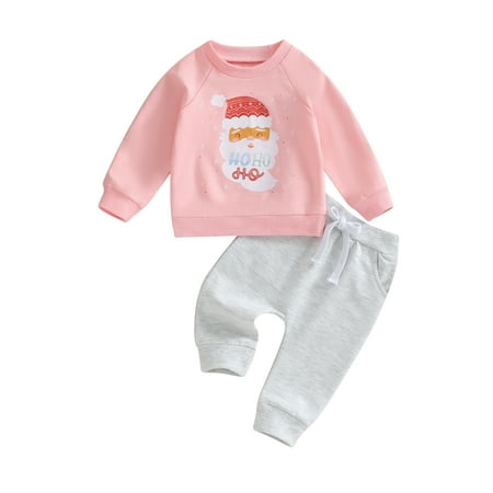 

Meihuid 2Pcs Baby Christmas Outfits Santa Letter Print Sweatshirts + Trousers