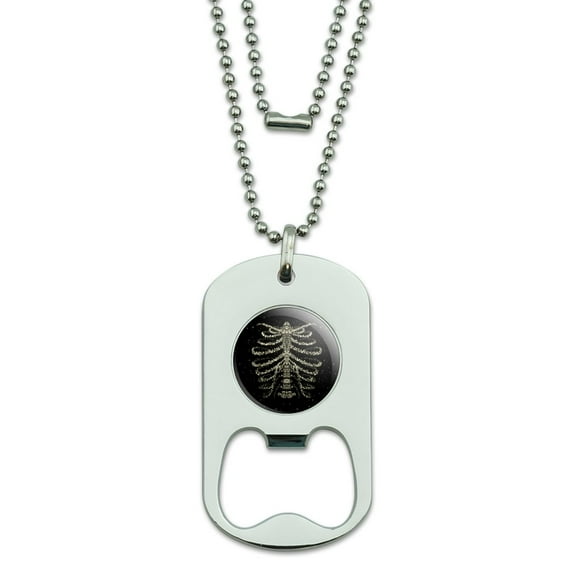 Rib Cage Skeleton Bones Stars Galaxy Military Dog Tag Bottle Opener Pendant