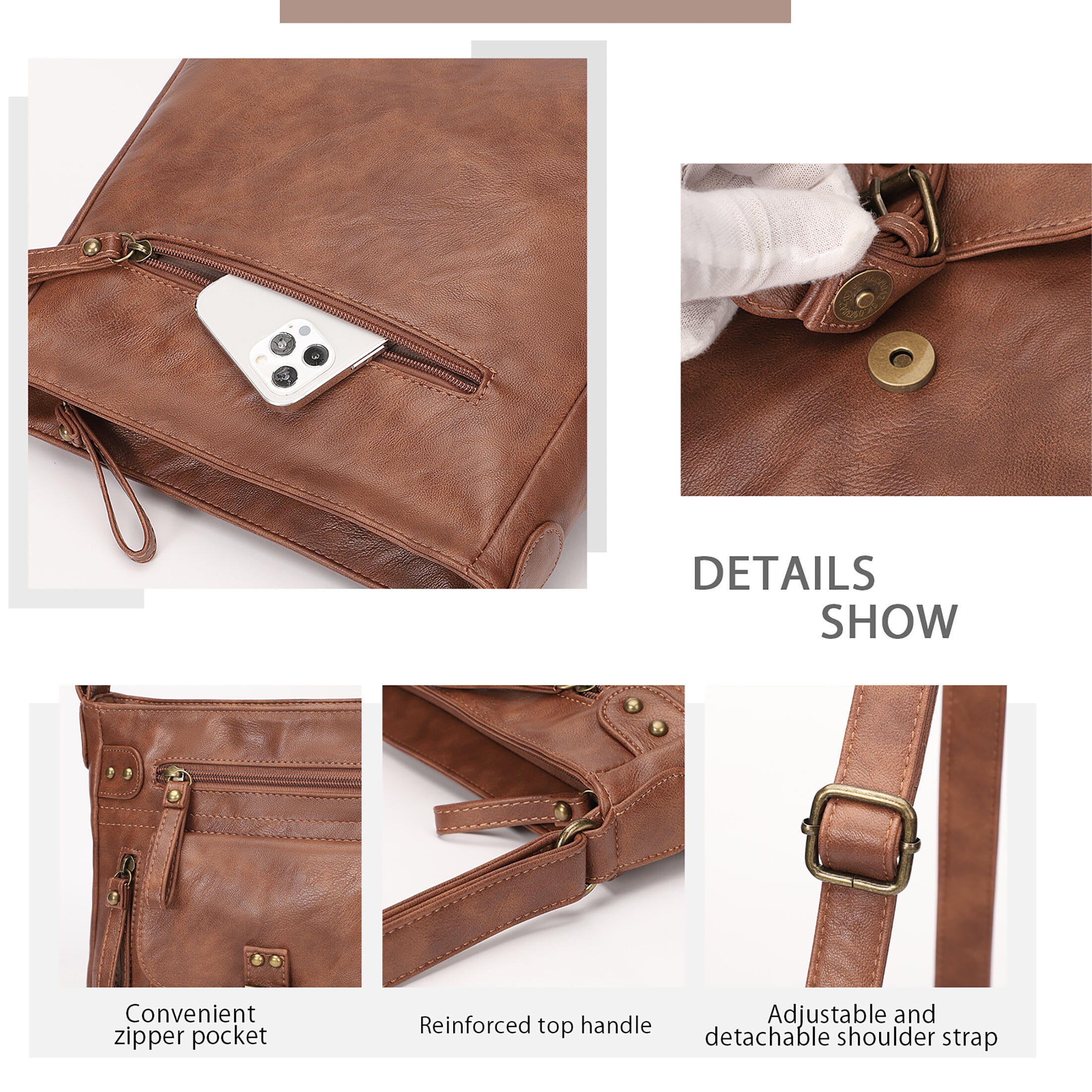 KL928 Medium Crossbody Purses for Women Handbag Leather Crossbody Shoulder Bags with Multi Pockets
