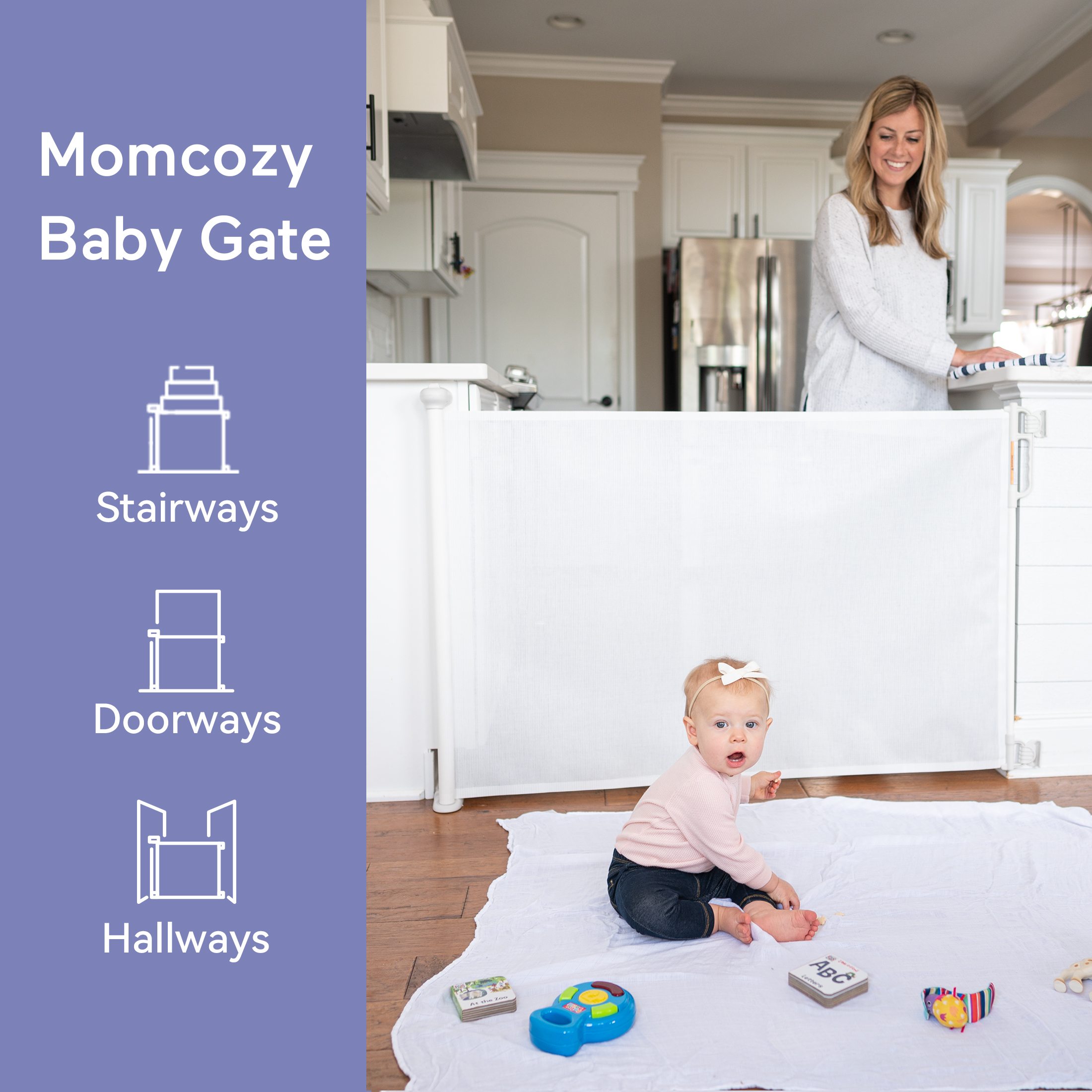 Momcozy Retractable Extra Wide Safety Gate, White photo 2