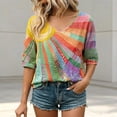 thumbnail image 2 of DHFJKG Tshirts Shirts For Women Boho Top Rainbow Print 3/4 Sleeve V Neck Loose Fit Graphic Tees Retro Bohemian Stylish Tops, 2 of 6