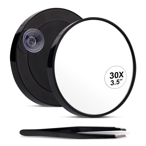 Gogcaro 30X Magnifying Mirror, Small Travel Mirror with Suction Cup and Tweezers, 3.5 Inches(Black)
