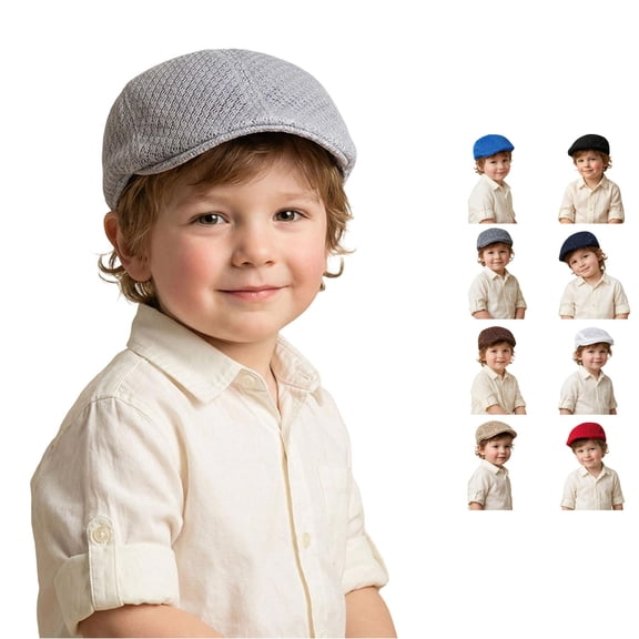 Krdevn Solid Textured Kids Newsboy Flat Cap UPF 50 Soft Foldable Summer Outdoor Sun Hat for Toddler Boys