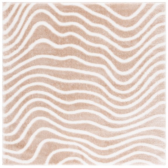 SAFAVIEH Tahoe Kuzman Striped Shag Area Rug, Gold/Ivory, 6'7" x 6'7" Square