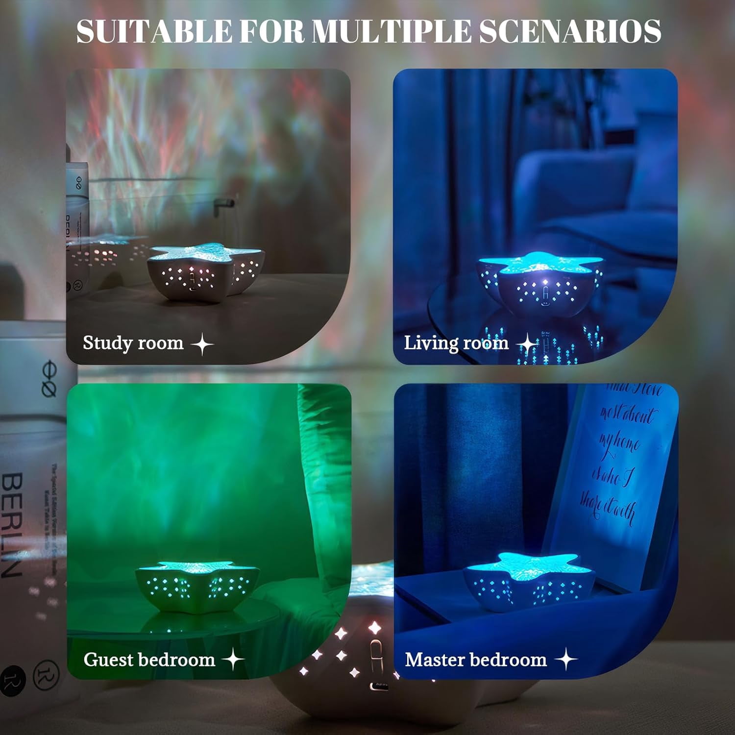 Ocean Wave Projector Light, 7 Colors Rechargeable Starfish Night Light for Kids, Dimmable Water Ripple Lamp Ambient Lighting Aurora Projector for Room Decor, Unique Gifts for Kids Boys Girls