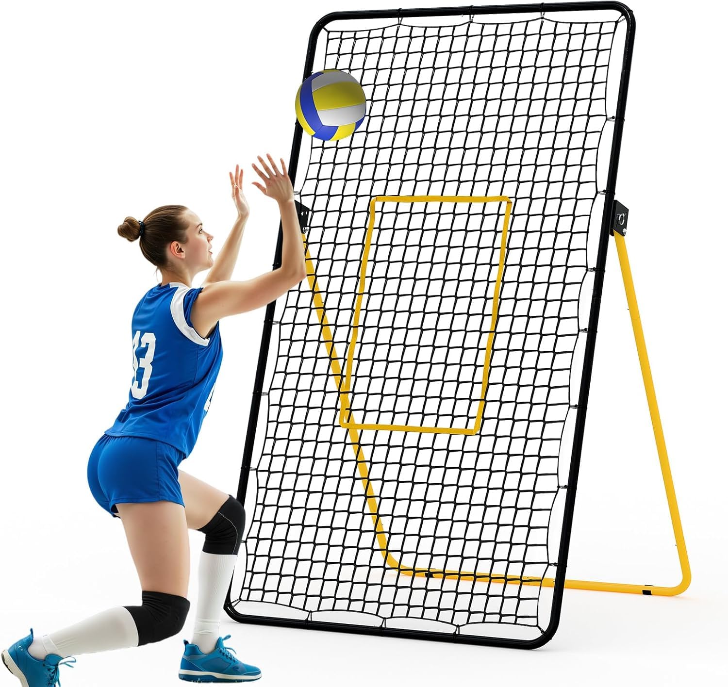 Volleyball Rebounder Net 7x4 Ft Adjustable Bounce Back Net for Volleyball Training, Multi-Angle, Easy Setup, Foldable, Includes Ground Stakes, Ideal for Home Gym & Outdoors