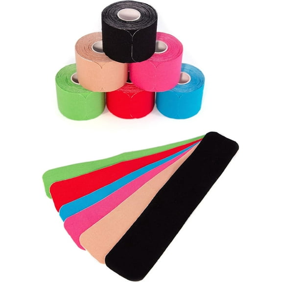 Kinesiology Tapes Mix Set | 120 Pre-Cut Multicolored Sport Tape Strips 10 x 2 in - on 6 Rolls | Waterproof • Skin-Friendly • Elastic | Kinesiology Tapes Ideal for Sports