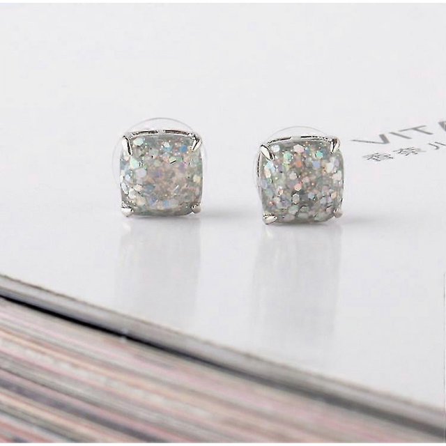 Pendientes pequeños con lentejuelas de colores y cristales de resina cuadrados shaofei