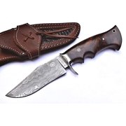 BigCat Roar Wolverine Hunter Damascus Buck Knife with Sheath - 4.8" Fixed Blade Hunting Knife - Brown EDC Knives for Men
