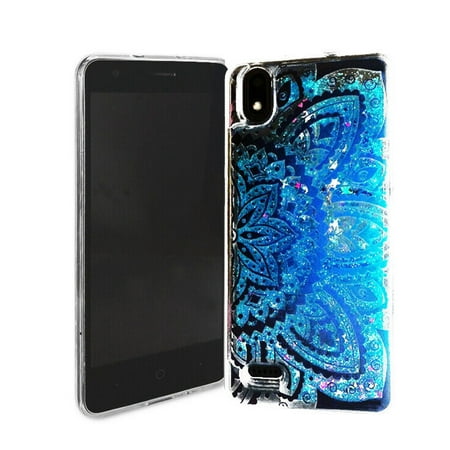 For ZTE Z1 Gabb Wireless Liquid Glitter Cover Phone Case - Blue Abstract