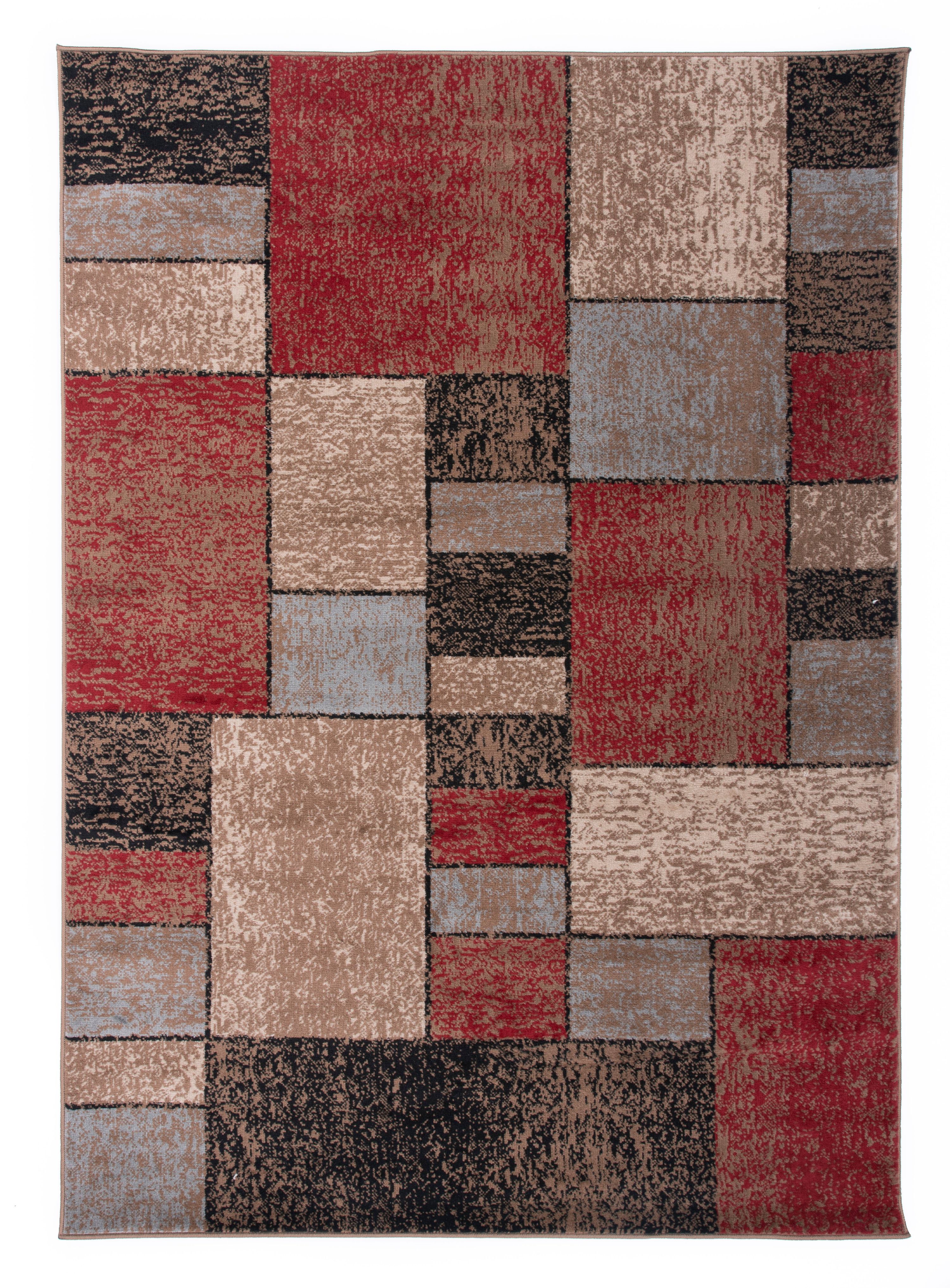 Geometric Distressed Squares Area Rug 5' x 7' Red