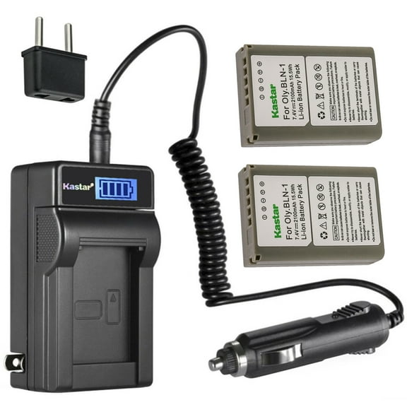 Kastar 2-Pack BLN-1 Battery and LCD AC Charger Compatible with Olympus BLN-1 BLN1 Battery, Olympus BCN-1 BCN1 Charger, Olympus M-D E-M1, OM-D E-M5, OM-D E-M5 Mark II, PEN E-P5, PEN-F Digital Cameras
