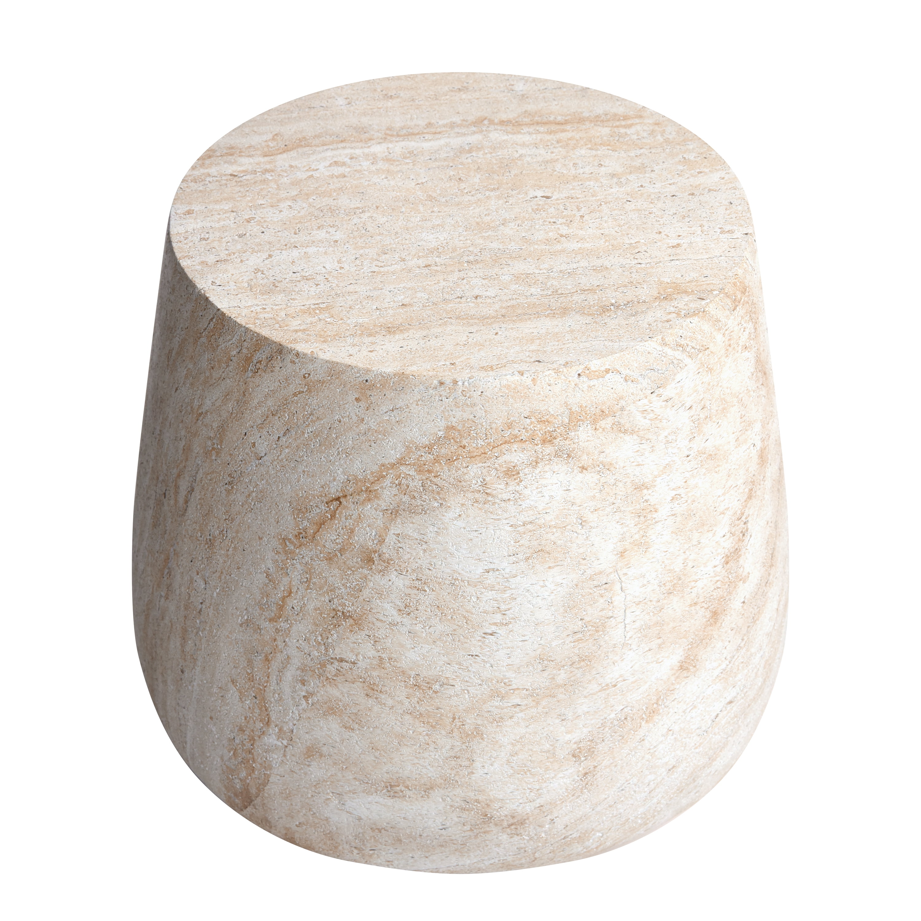 Barrel Travertine Stone Finish Italian Design MgO Side Accent Table