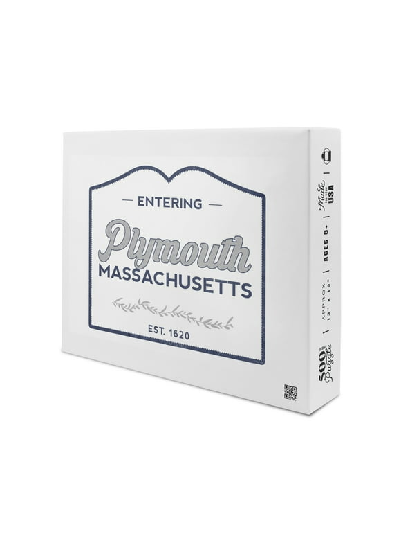 Plymouth, Massachusetts, Now Entering (Blue) (19x27 inches, Premium 500 Piece Jigsaw Puzzle for Adults and Family, Made in USA)