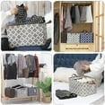 thumbnail image 5 of Sea Team Moroccan Lattice Pattern Canvas Fabric Storage Basket Collapsible Geometric Design Storage Bin with Drawstring Cover and PU Leather Handles, 16.5 x 11.8 x 9.1 inches, Grey, 5 of 7