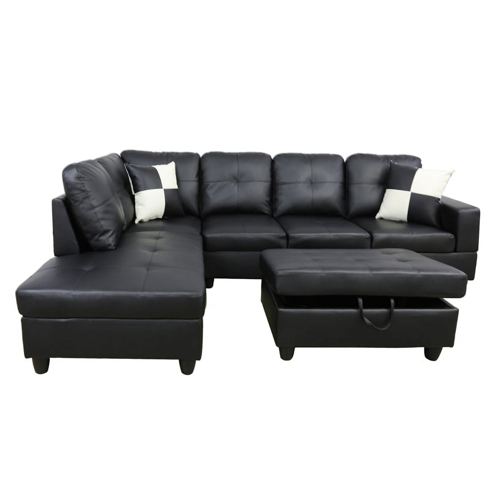 Hommoo Semi PU Leather Sectional Sofa, L Shaped Couch, Sectional Sofa Set for Small Space Living Room, Black(Without Ottoman)