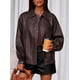 thumbnail image 5 of Abrigo PRETTYGARDEN Chaqueta Bomber de Cuero Sintético Marrón Oscuro XXL, 5 of 8