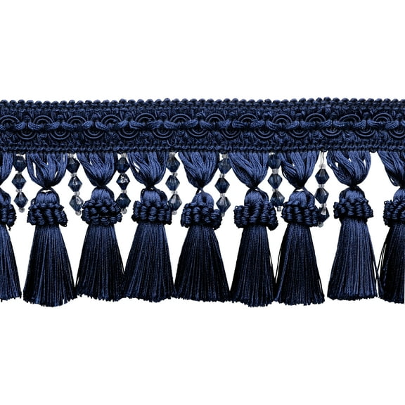 Elegant 4 inch Long Beaded Tassel Fringe / Style# BTFCT4 Color: Navy Blue - J3 / Sold by The Yard