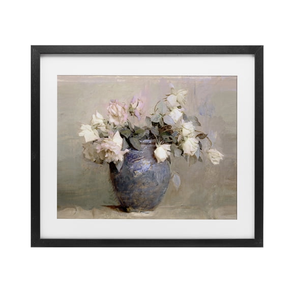 Stupell Industries Cottage Vintage Roses In Blue Vase Black Framed Print Under Glass, 16 x 13, by Leah Straatsma