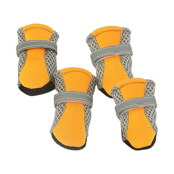 Opolski Pack Of 4 Dog Shoes Magic Sticker Closure Breathable Fabric Non-Slip Puppy Boots for Outdoor