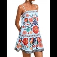 thumbnail image 2 of Vestido Minivestido Bohemio Floral con Tirantes Finos y Bajo con Volantes para Mujer para Vacaciones. Azul XL, 2 of 9