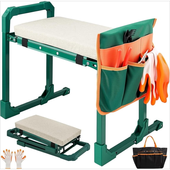 Garden Kneeler and Seat Foldable Kneeling Chair with Extendable Legs & Thickened Pad,Heavy Duty Foldable Gardener Stool with Tool