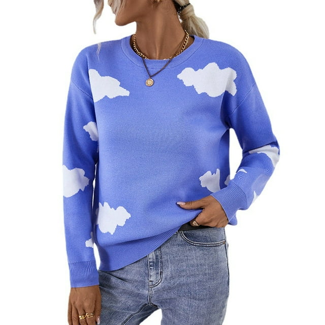 REDHOTYPE Femmes Col Rond Tricoté Pull à Manches Longues Décontracté Nuage Tops