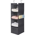 thumbnail image 2 of 4-Shelf Hanging Closet Organizer  Space Saver  Cloth Hanging Shelves with 2 Side Pockets  Foldable (Grey), 2 of 8