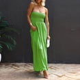 thumbnail image 4 of Aayomet Jumpsuit for Women Women's Strapless Tube Top Rompers Casual Off Shoulder Solid Color Belted Wide Leg Jumpsuit with,Green M, 4 of 5