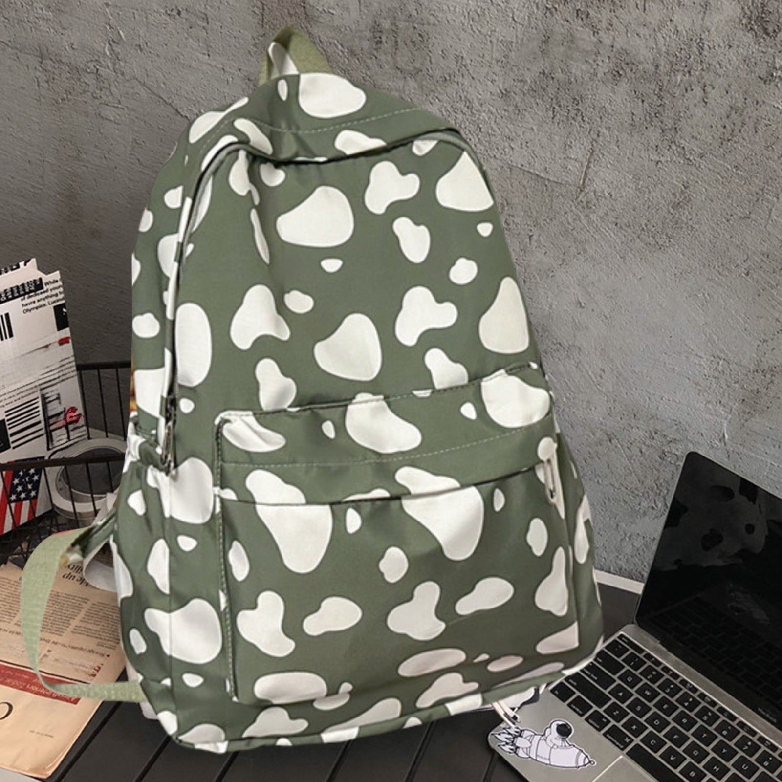 Nkmbld Waterproof Backpack Cute Cow Print Backpack Fashionable and Versatile Large Capacity Backpack, Green
