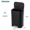 thumbnail image 3 of Bingirl Bathroom Trash Can, 3.2 Gallon Stainless Steel Garbage Can with Lid, Rectangular Small Step Waste Bin with Foot Pedal & Removable Inner Bucket for Kitchen Bedroom Restroom (Matte Black), 3 of 6