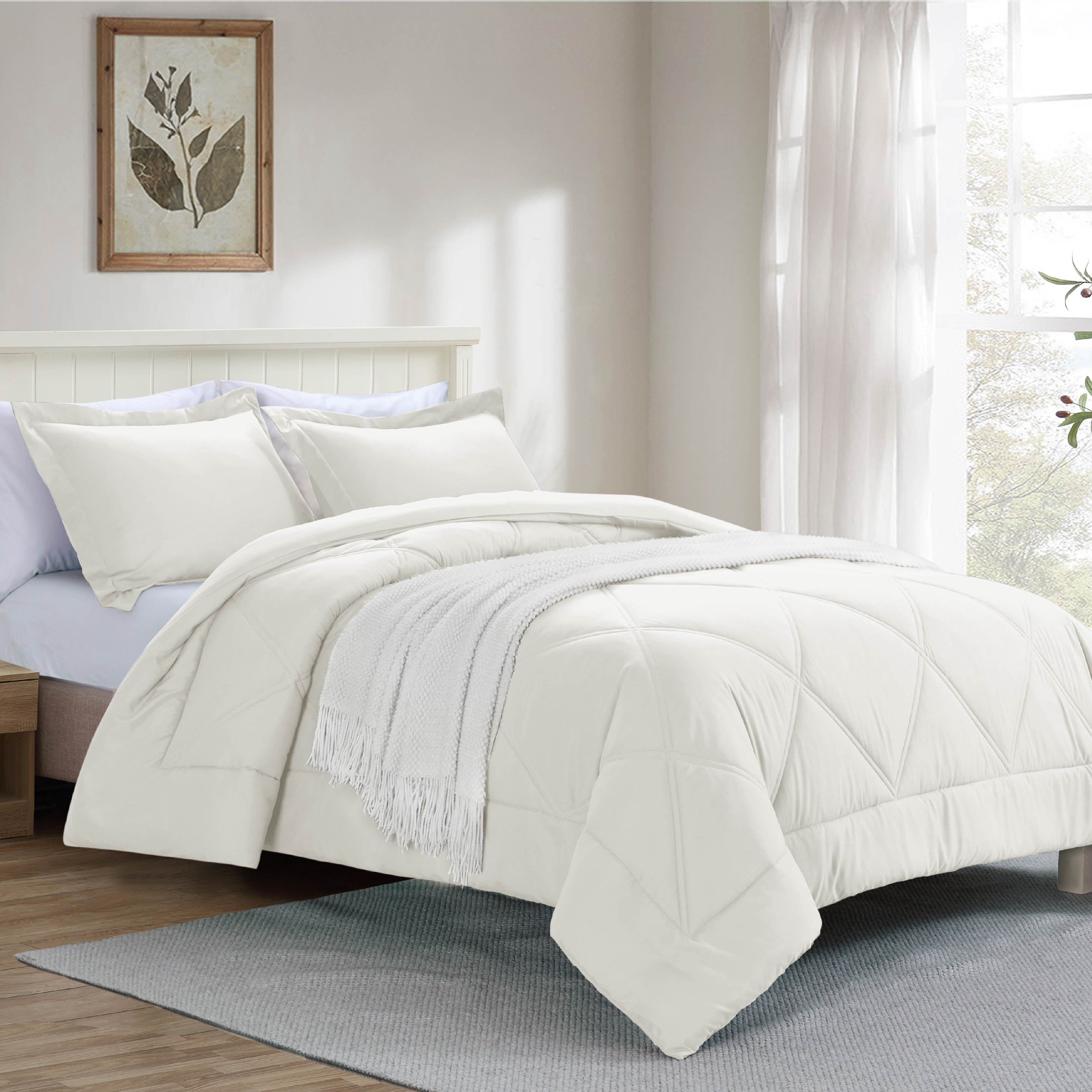 Notticasa 3-Piece Bedding Set,Solid Color Diamond Pattern,Soft Quilt Bedding Sets,For All Seasons,Includes 1 Comforter and 2 Pillow Shams,White,Queen