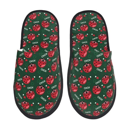 Balery Ladybugs In Love Slient Indoor Furry Fleece Comfort House Shoes Soft Non-Slip Home Shoes Cotton slippers House Slippers-- Medium