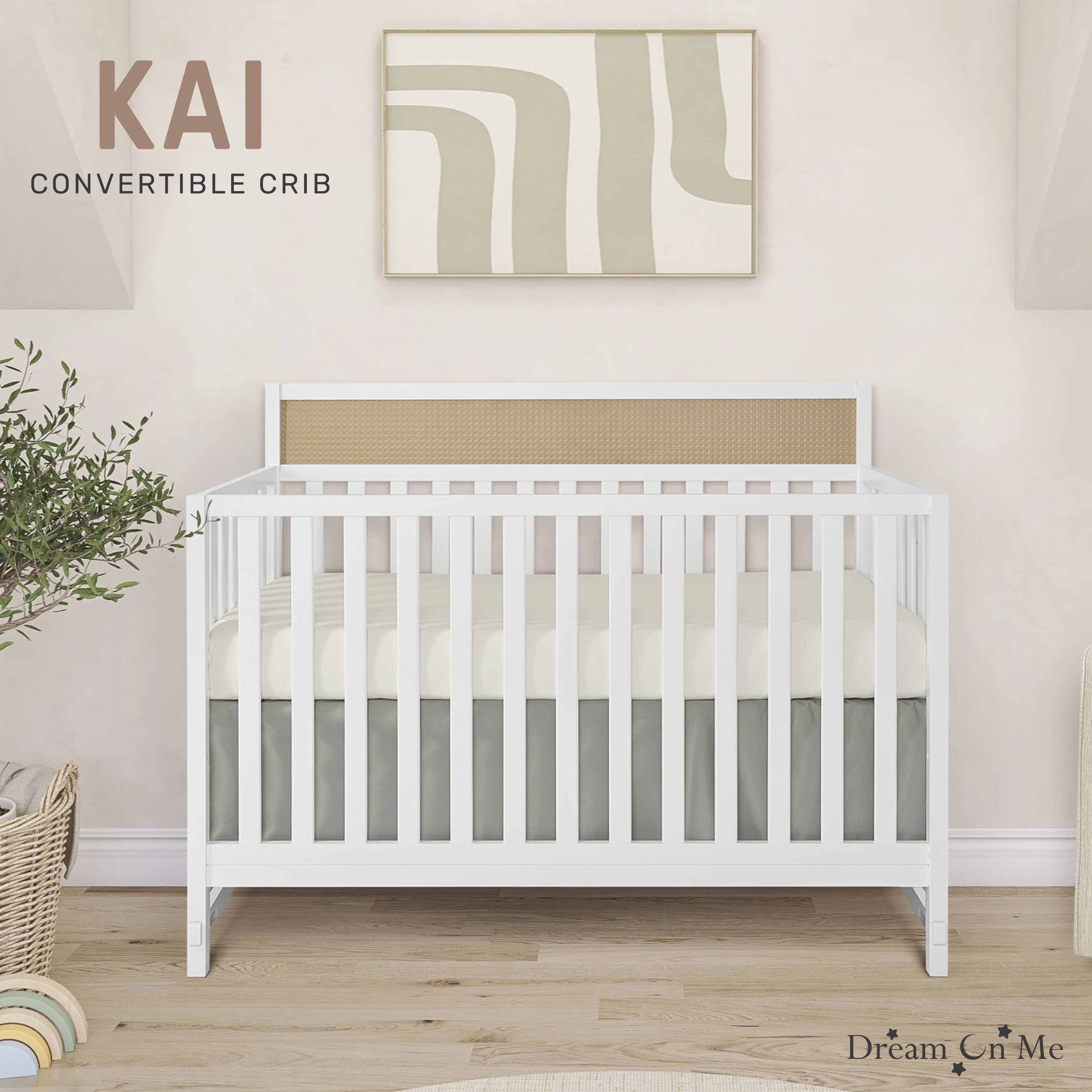 Dream On Me Kai Convertible Crib, White + Natural