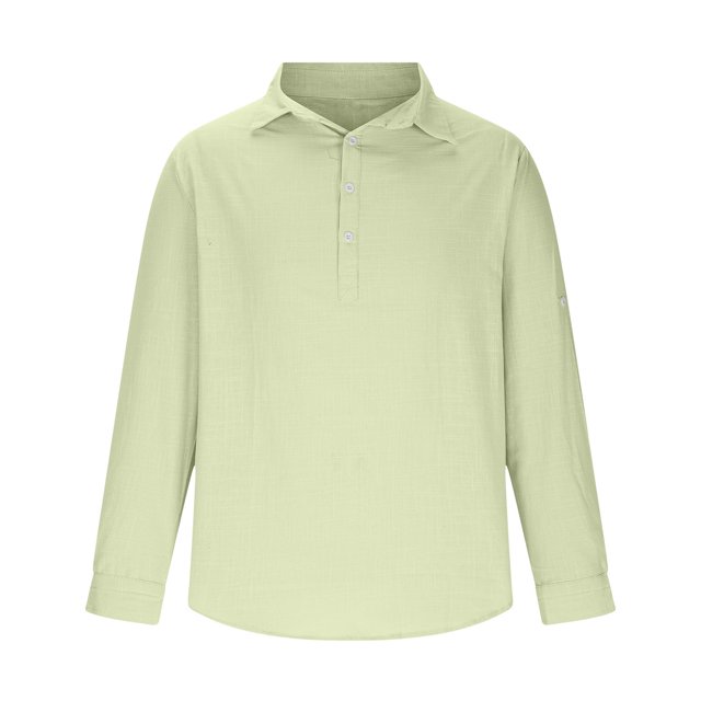 pstuiky camisa de manga larga para hombre, Camisa de hombre con botones de un tercio, de playa, de manga larga, de color liso, con solapa, informal, para uso diario. camisetas de hombre s