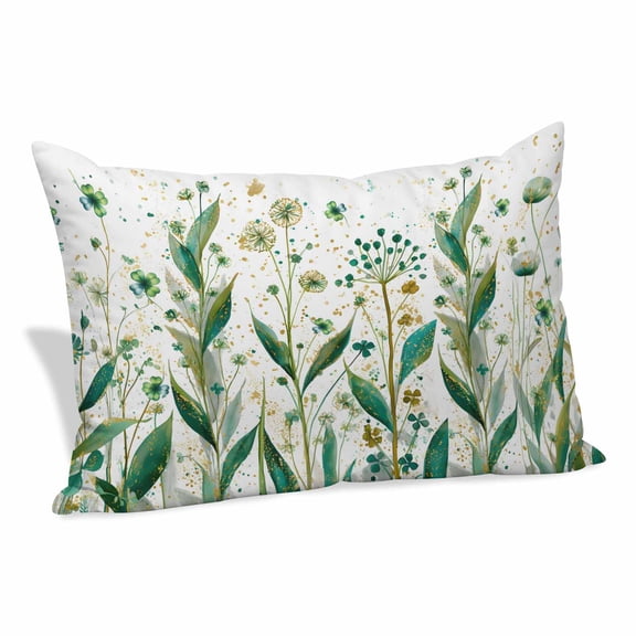 St Patrick's Day Pillow Covers, Linen Long Throw Pillow Case, Spring Leaves Green Botanical Flowers Plants Holiday Pillow Protector Decorative Cushion Cover for Living Room/Bedroom 20" x 30"