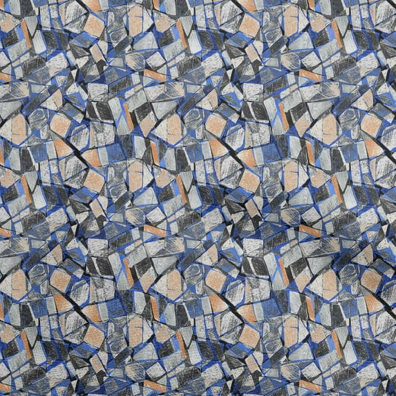 oneOone Cotton Poplin Medium Blue Fabric Abstract Geometric With Texture Sewing Craft Projects Fabric Prints By Yard 56 Inch Wide