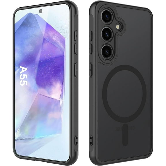 Magnetic Case for Samsung Galaxy A55 Compatible with MagSafe Slim Thin Hard PC Translucent Frosted Rugged Drop-Proof Shockproof Protective Case for Samsung A55 5G (Black)