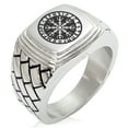 thumbnail image 1 of Stainless Steel Helm of Awe Viking Norse Geometric Pattern Step-Down Biker Style Polished Ring, 1 of 1