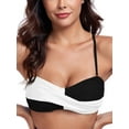 thumbnail image 4 of Ocean Blues Women's Halter Bikini Top with Removable Strap Color Block Print Twist Front Bandeau Swimsuit Top Bikinis Strapless Bathing Suits for Women, 4 of 8