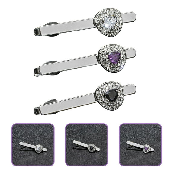 WINOMO 3pcs Heart Shaped Gemstone Tie Clips for Men Daily Matching Weddings