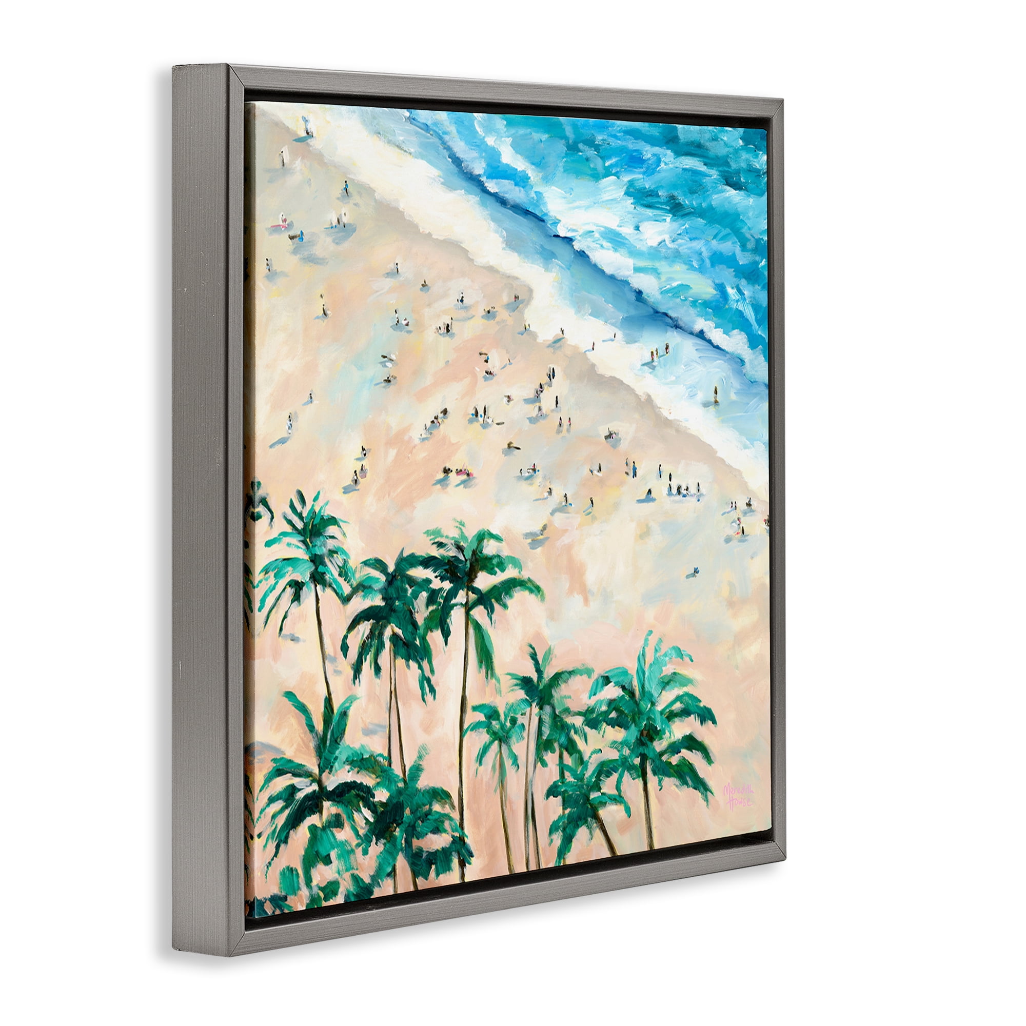 Stupell Industries Waikiki Beach Overview Gray Framed Floater Canvas Wall Art, design by Meredith Howse