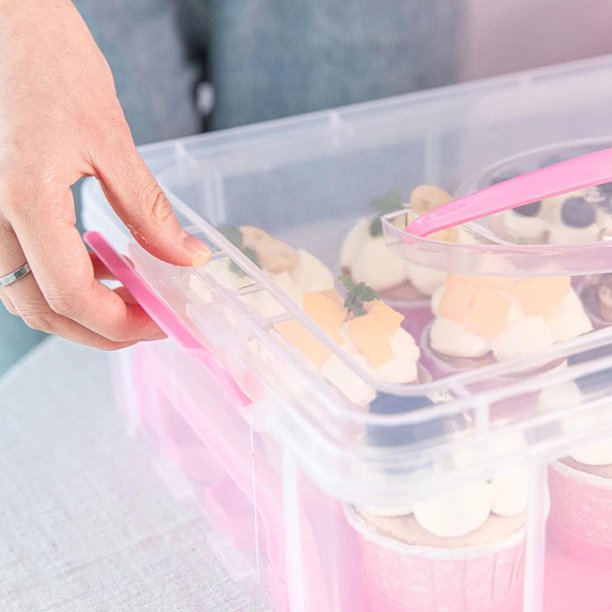 Bewildely Cupcake Storage Containers with Lid Dessert Container Case Portable for Pies Almacenamiento y organización del hogar Rosa 36cmx26cmx31.5cm