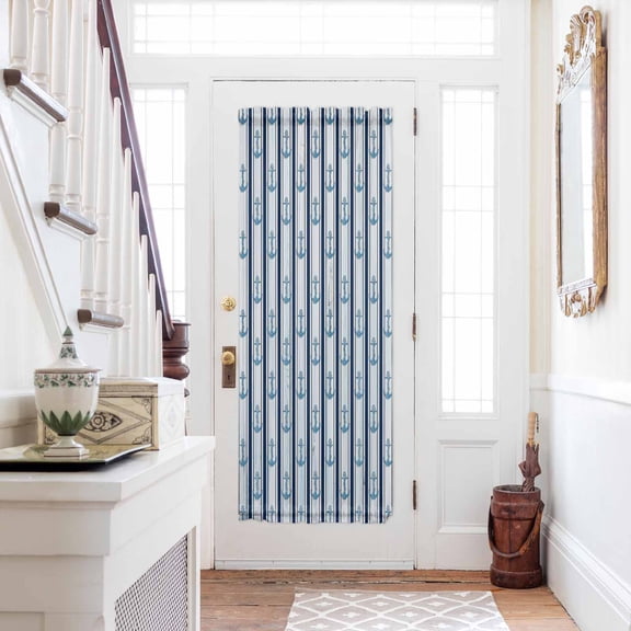 Navy Blue Anchor Nautical Door Curtains for Door Window, French Sidelight Front Back Door Curtains With Tieback, Blue Coastal Ocean Kitchen Rod Pocket Drapes Panel, 54"x72"