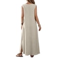 thumbnail image 5 of QUNYINEY A Line Women's Dresses Summer Sleeveless Long Sundress Solid Casual with Slit Loose Fit V-Neck Dresses, 5 of 7