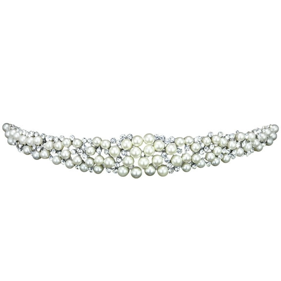 SAMKY Luxe Rhinestone and Faux Pearl Bridal Tiara Elegant Wedding Headband
